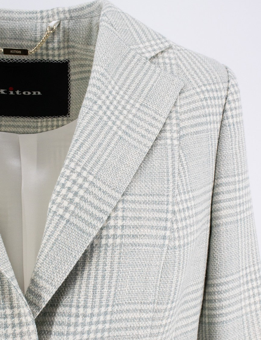 Kiton Sky Blue Plaid Single-Breasted Jacket