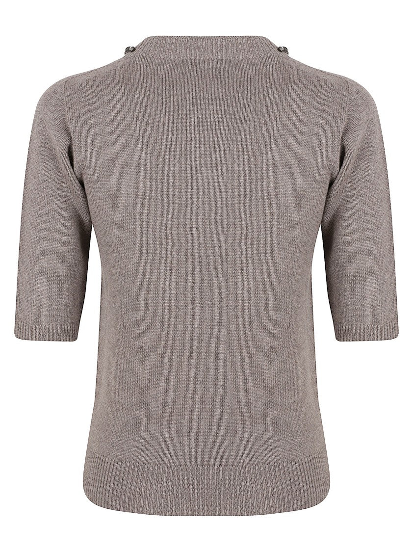 Fabiana Filippi Short-Sleeved Ribbed Knit Top With Decorative Gemstones