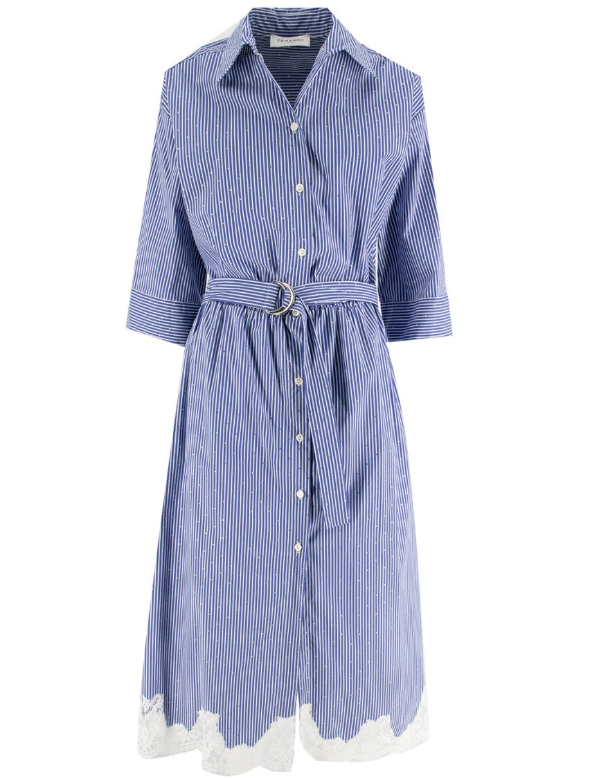 Ermanno Firenze Blue Dress With Feminine Waistband