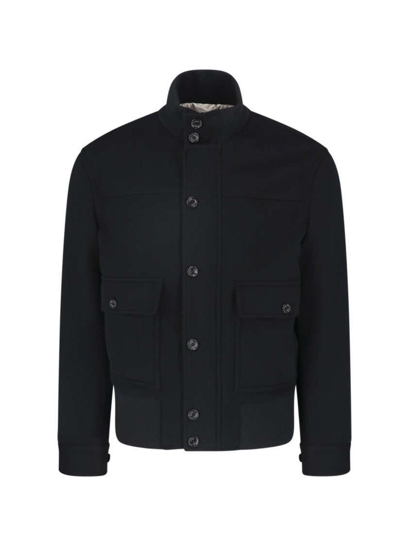 Lardini Cropped High Ribbed Collar Buttoned Cuffs Jacket