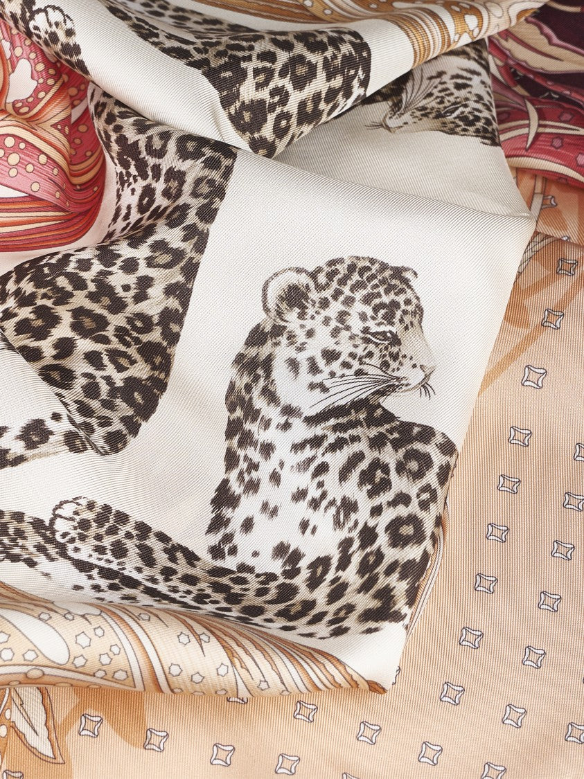 Ferragamo Silk Scarf With Feathers And Animal Motifs
