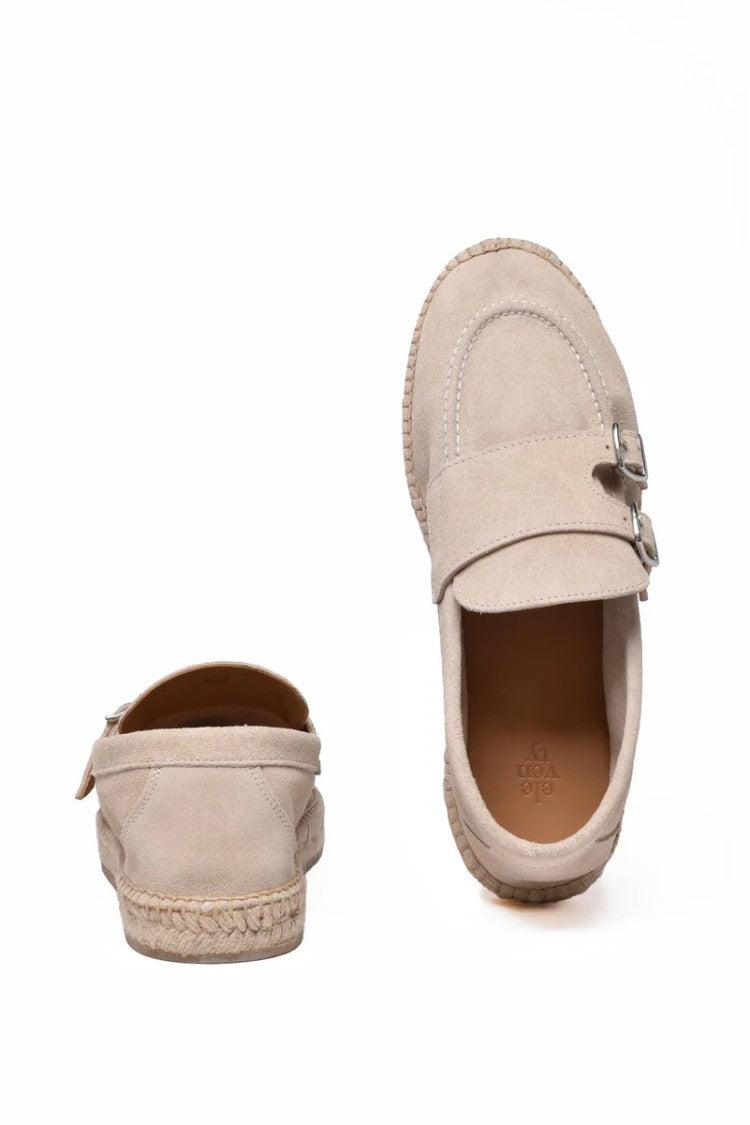 Eleventy Suede Moccasin With Rope Heel - Beige