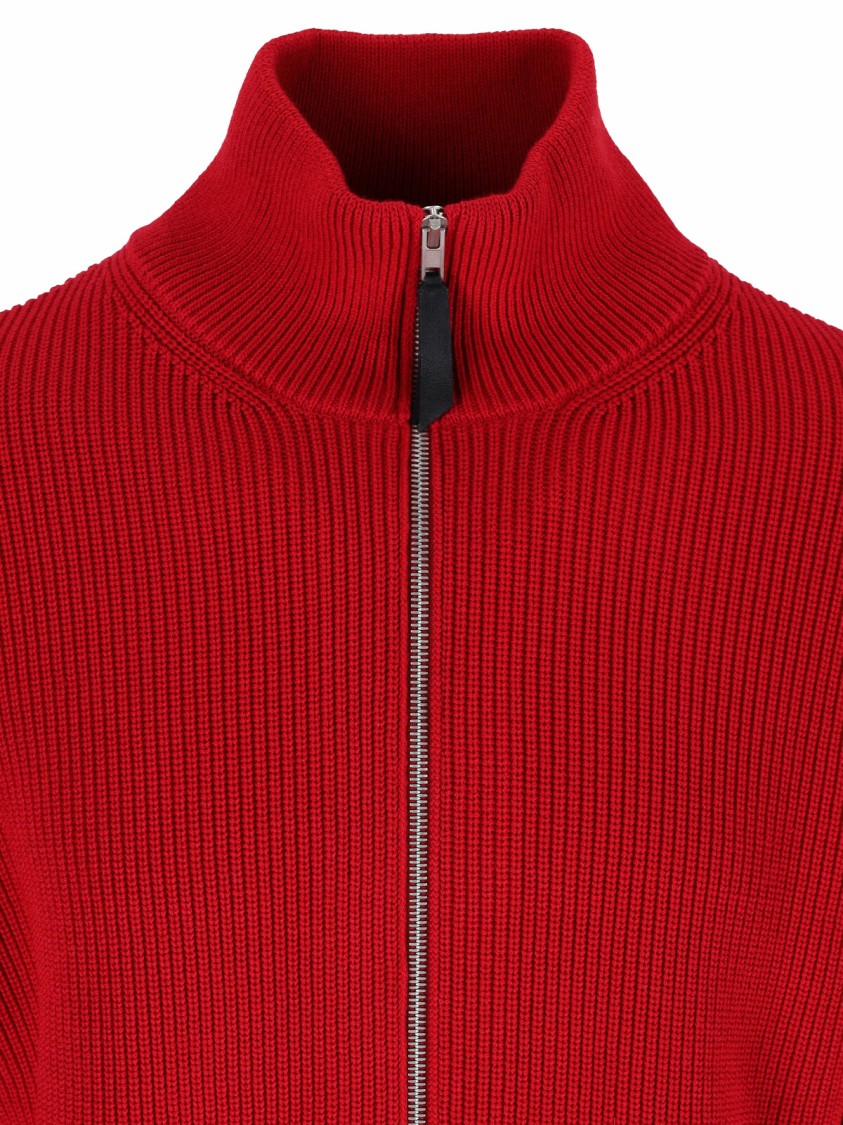 Maison Margiela Ribbed Knit Zip Cardigan With High Collar And Four-Stitch Detail