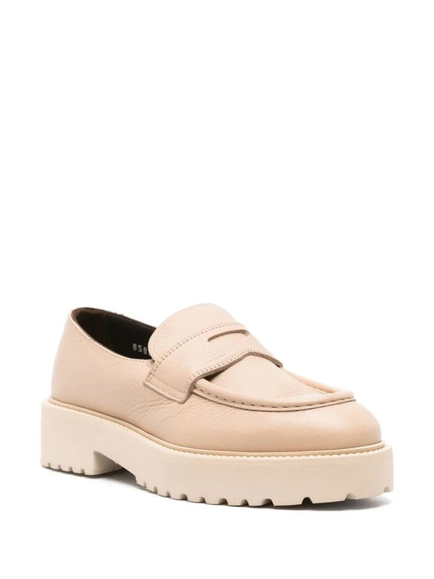 Doucal's Beige Loafers With Rounded Toe And Strap