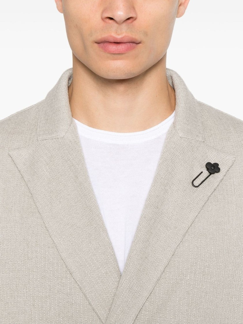Lardini Double-Breasted Linen Jacket With Brooch Detail And English Vents