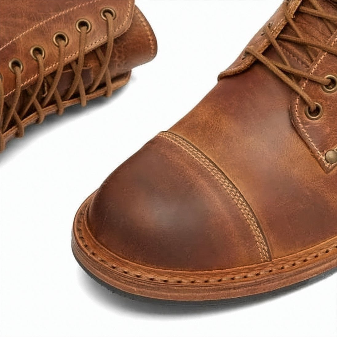 Astorflex Lace-Up Boots With Distressed Leather And Stacked Heel