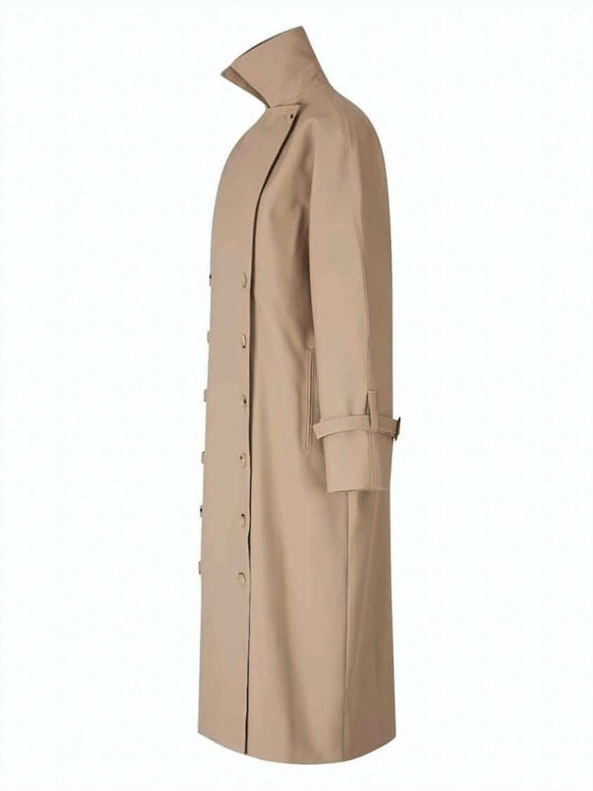 Totême Double-Breasted Beige Coat With Wide Lapel Collar