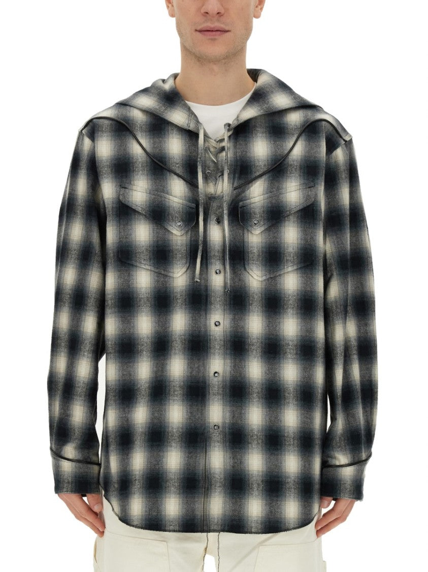 Aïe Hooded Cotton Plaid Shirt
