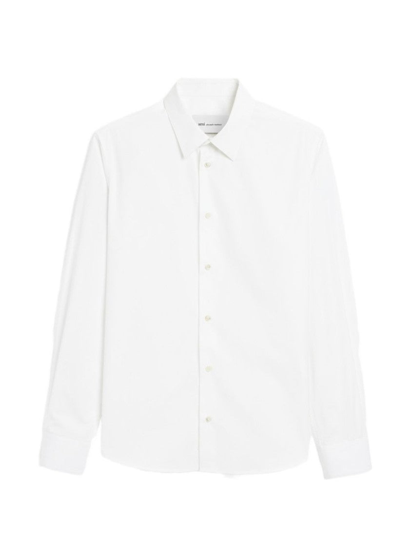 Ami Paris Long Sleeve Minimalist Shirt With Pointed Collar