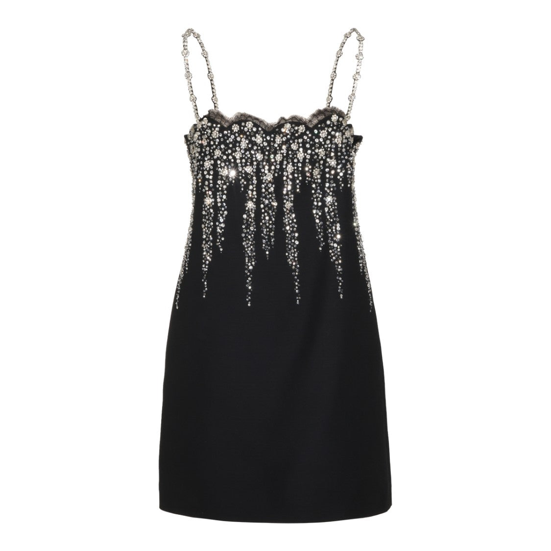 Valentino Sleek Mini Dress With Crystal Embellishments And Scalloped Neckline