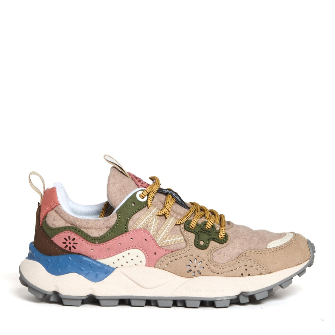 Flower Mountain Beige Sneakers with Green and Pink Accents