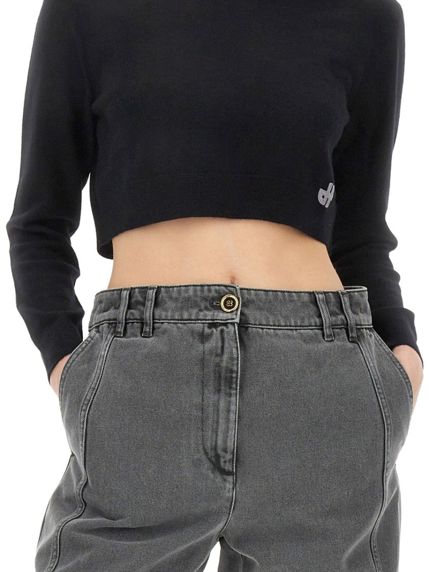 Patou Cropped Black Sweatshirt