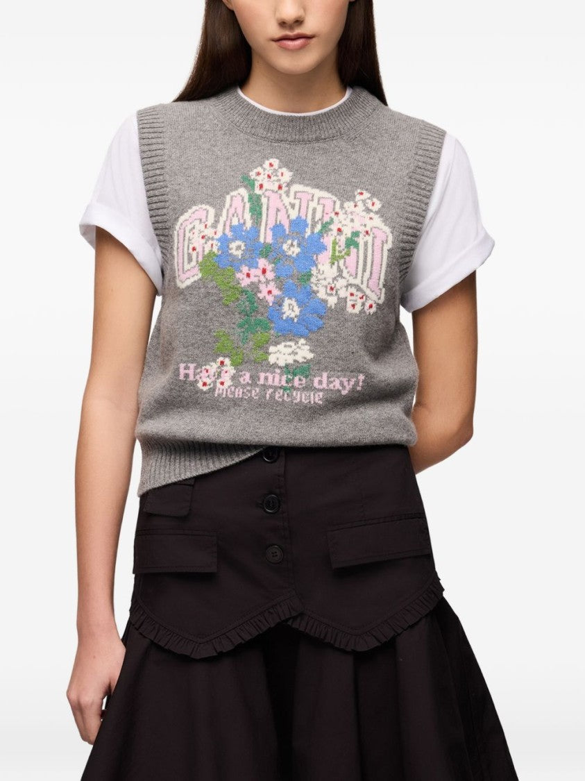 Ganni Sleeveless Graphic Knit Sweater