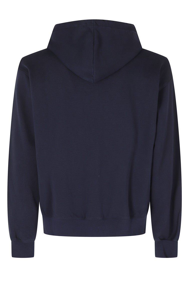 Drôle De Monsieur Blue Slogan Zip-Up Cotton Hoodie