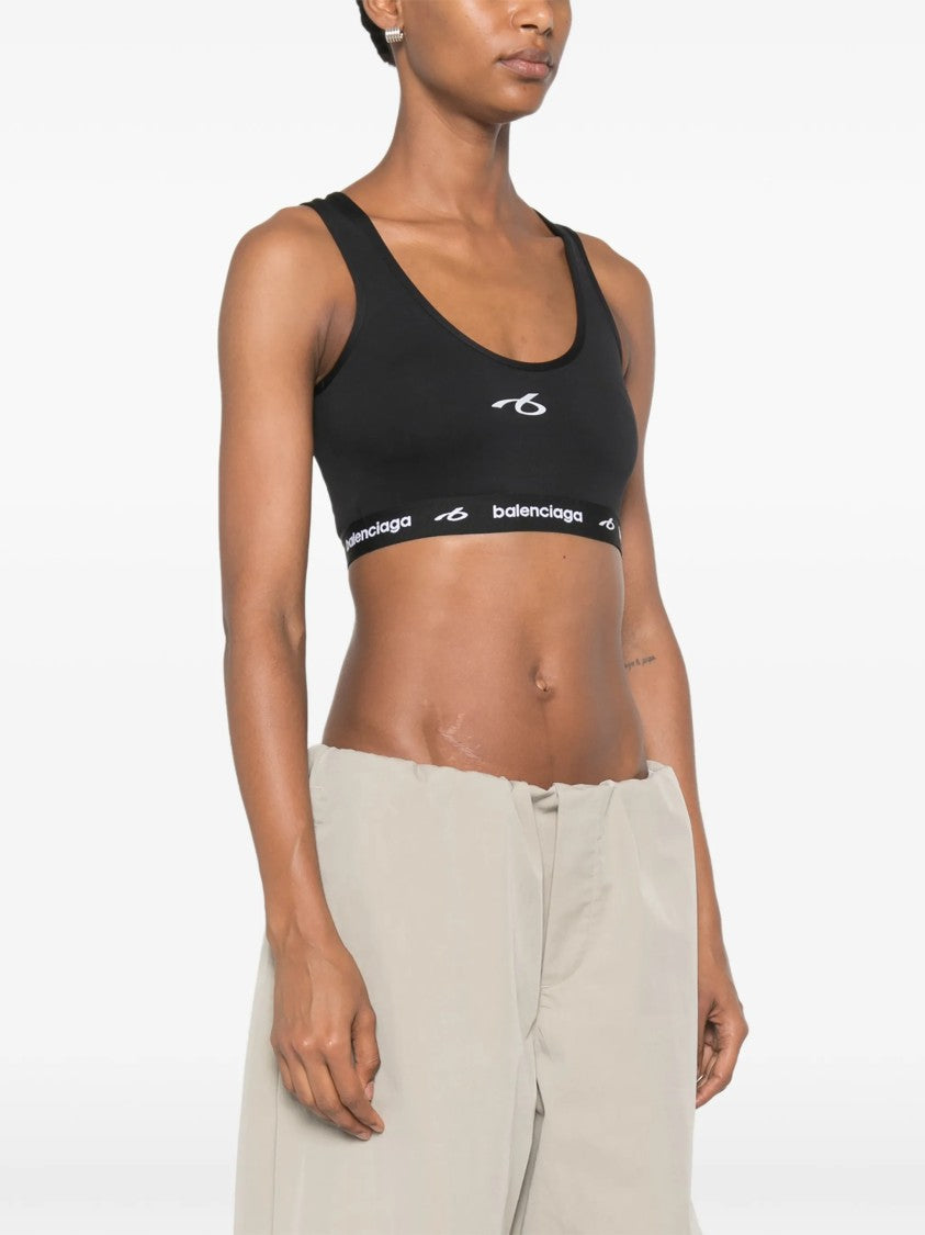 Balenciaga Cropped Black Bra Tank Top With Logo Detail