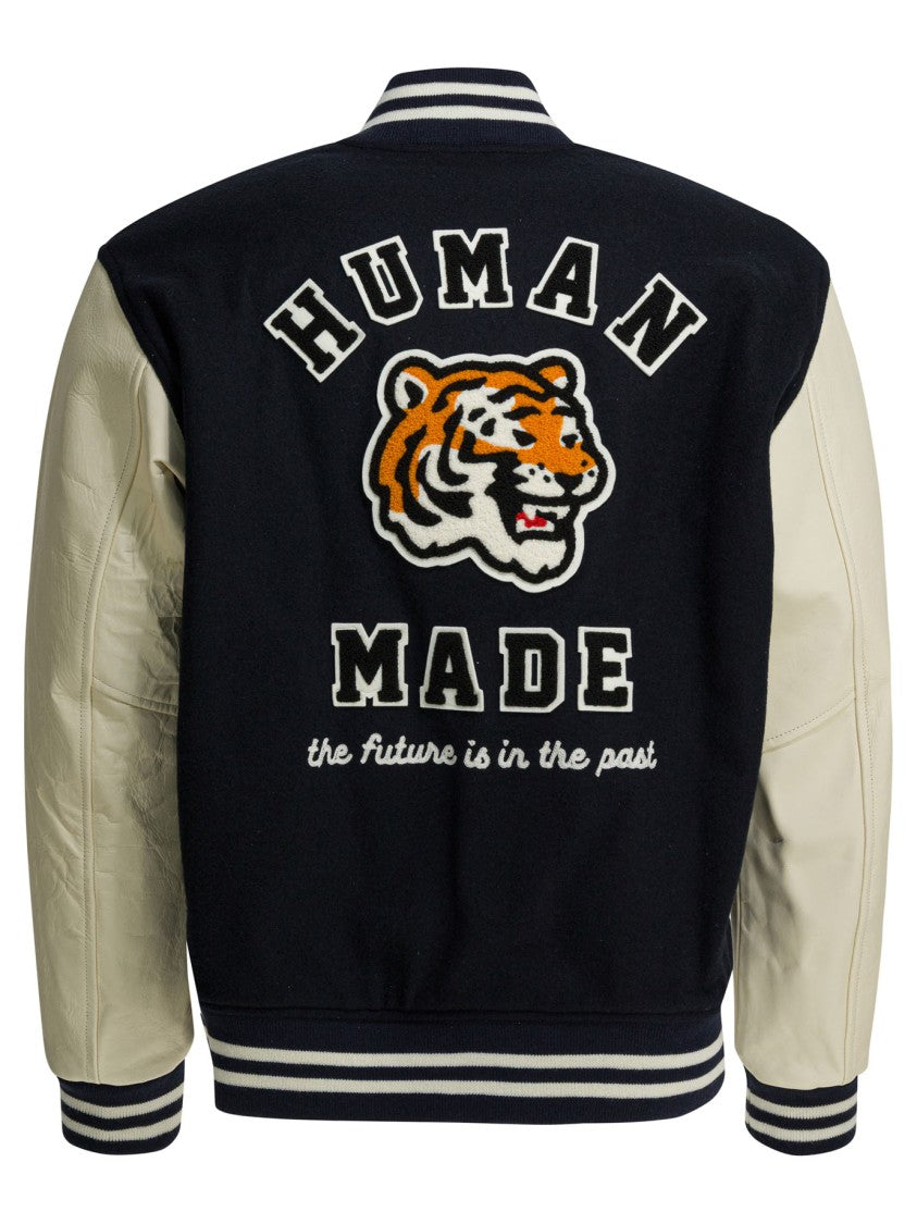 Human Made Varsity-Style Jacket With Contrast Leather Sleeves
