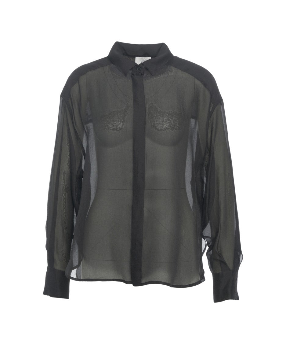 8Pm Semi-Transparent Blouse With Classic Collar And Voluminous Sleeves