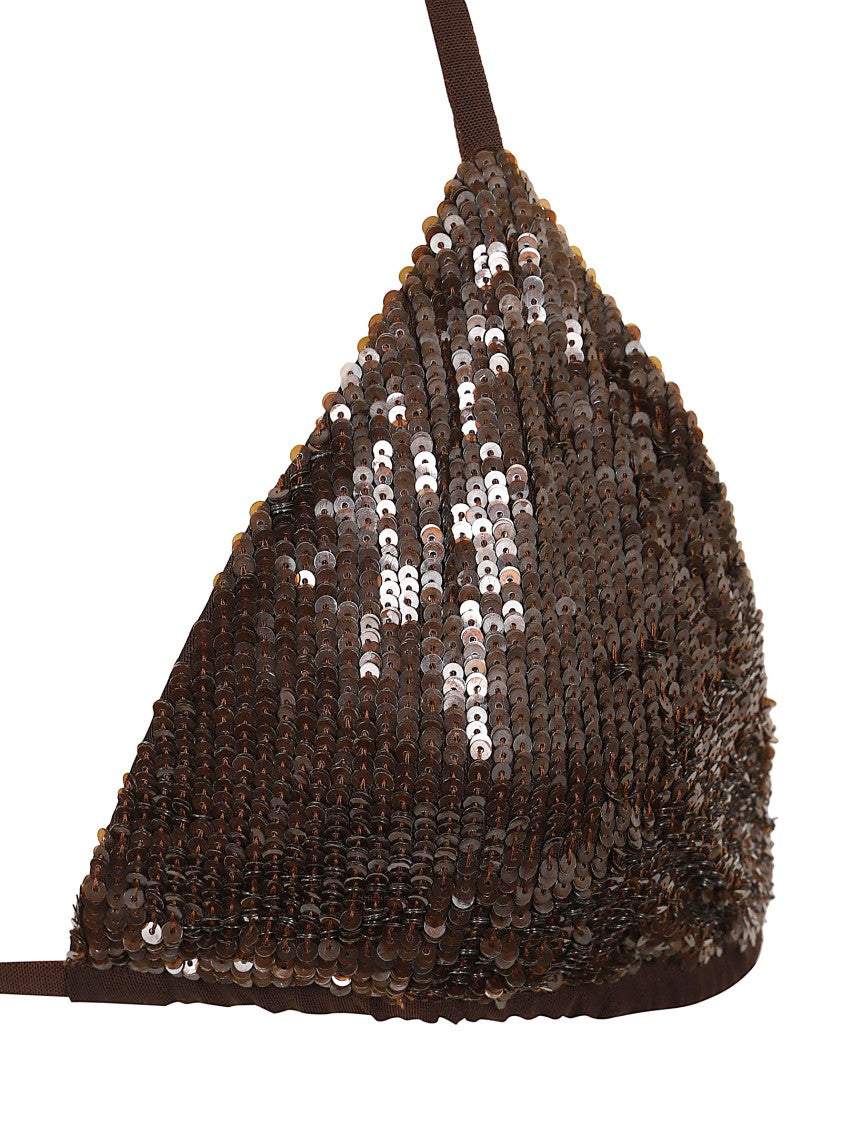 Parosh Micro-Sequin Brown Bikini With Adjustable Sliding Triangle Cups