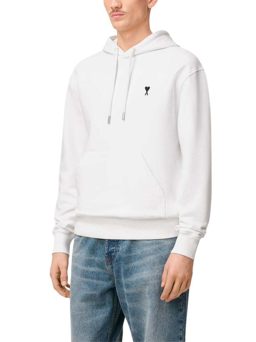 Ami Minimalist White Knit Sweater With Ribbed Cuffs