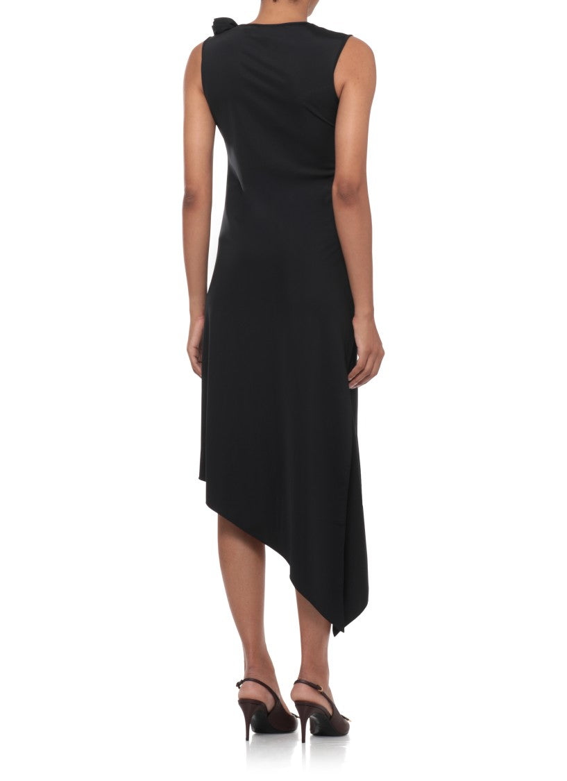 Coperni Asymmetrical Black Dress With Fabric Rose Accents