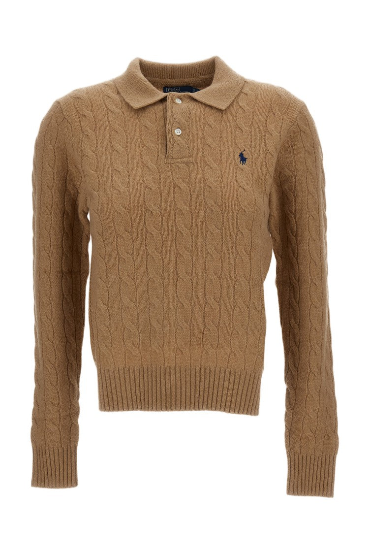 Polo Ralph Lauren Beige Wool-Blend Embroidered Polo Sweater