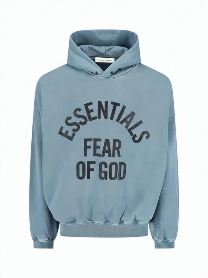 Fear Of God Washed Blue Cotton Long-Sleeve Hoodie