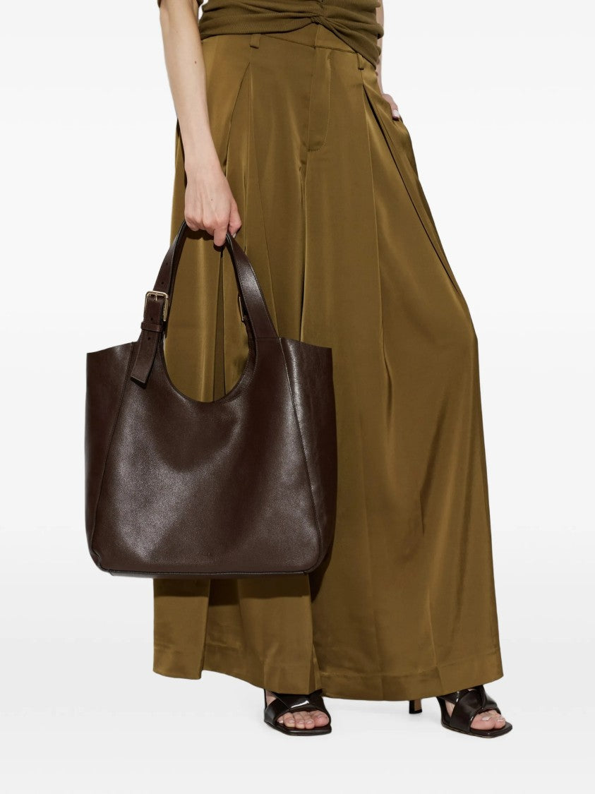 Furla Structured Dark Brown Leather Tote Bag