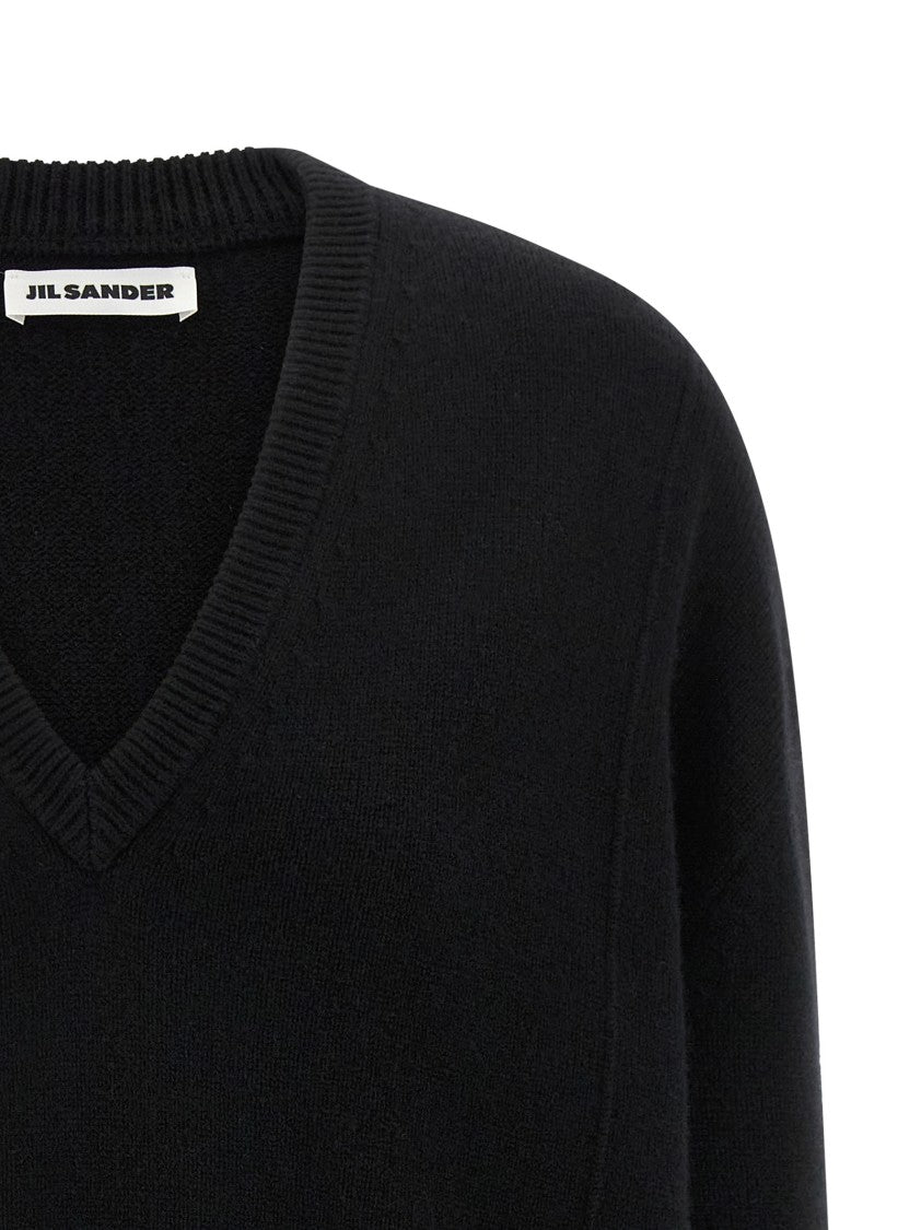 Jil Sander Wool And Cashmere Sweater With V-Neck And Cuffed Sleeves