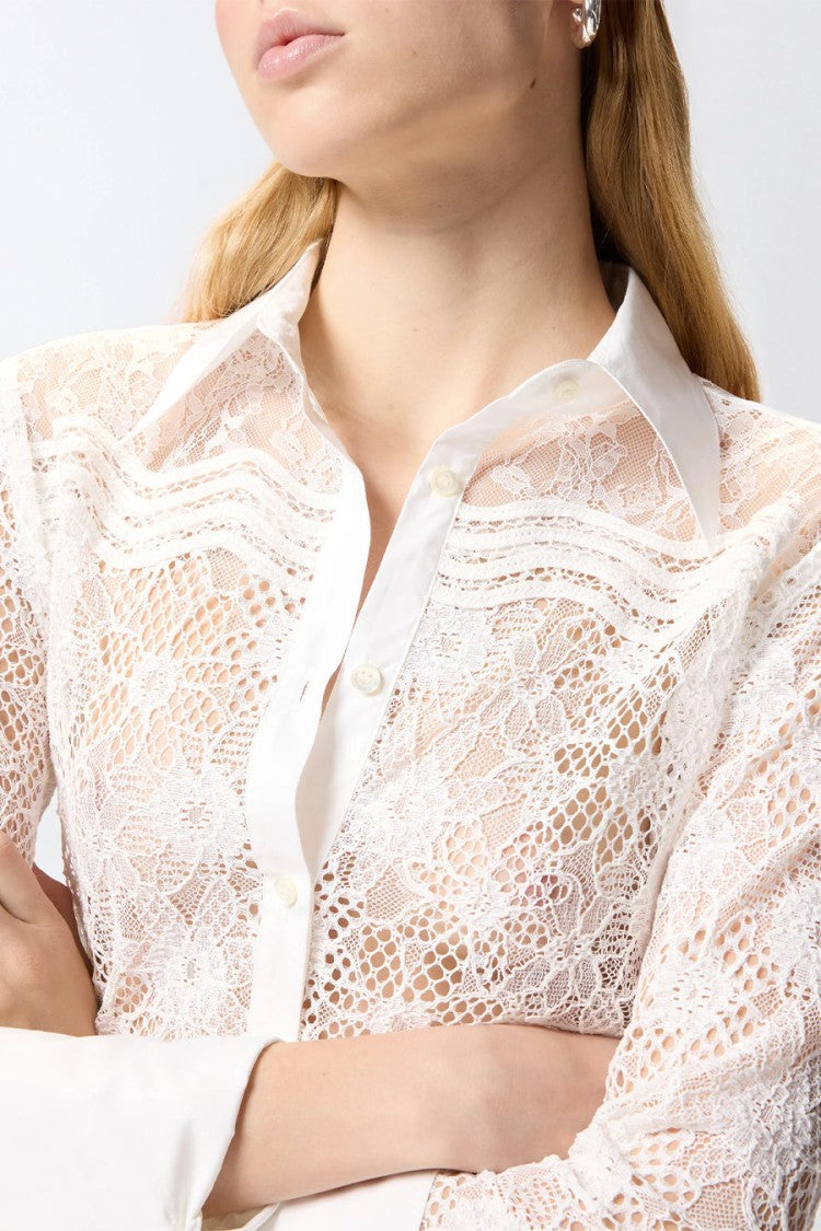 Pinko White Allover Tulle Lace Polyester Shirt