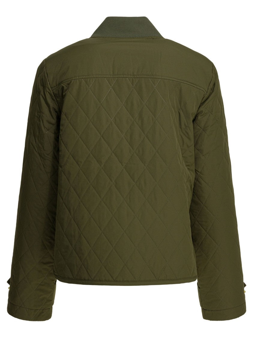 Barbour Cropped Quilted Jacket With Diamond Pattern And Adjustable Cuffs