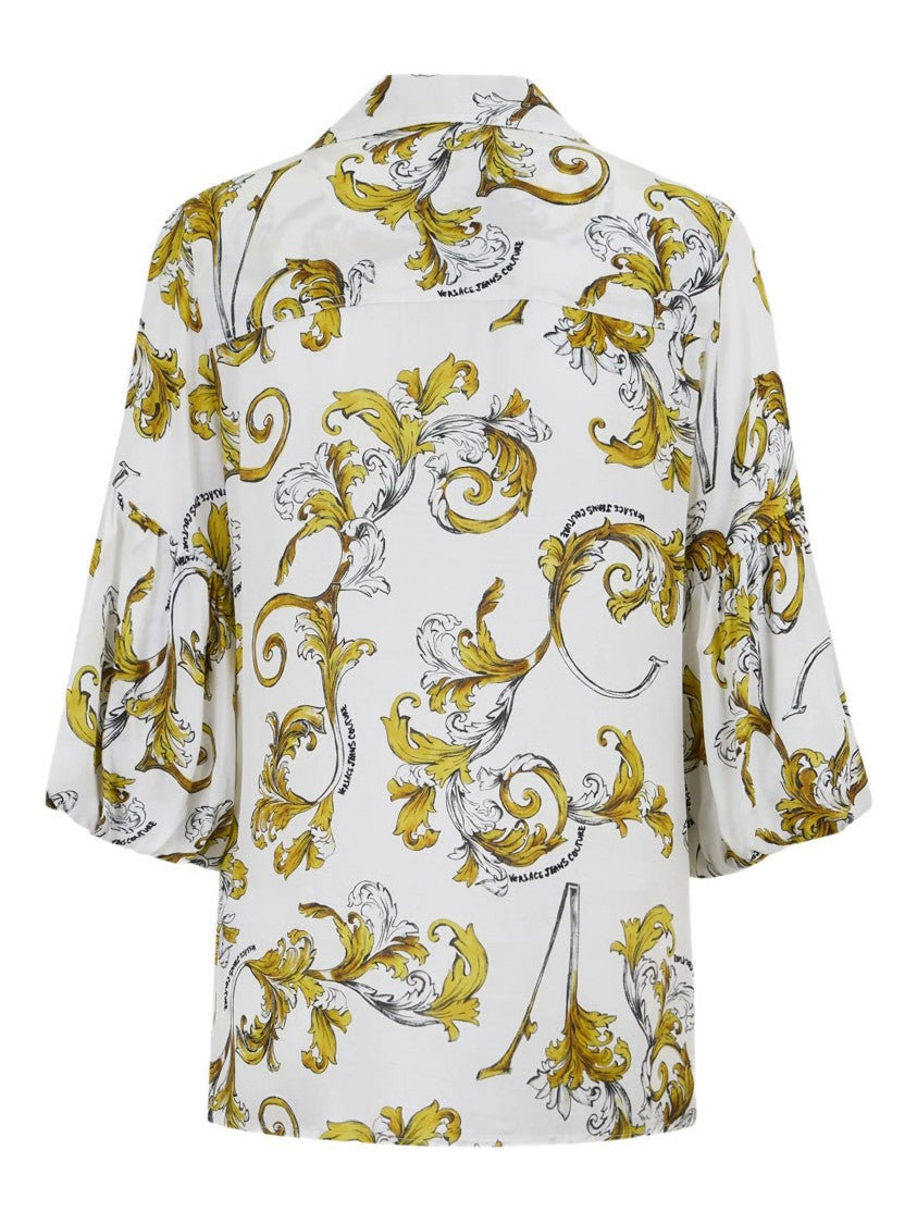 Versace Jeans Couture White Baloon Plachet Baroque Viscose Blouse