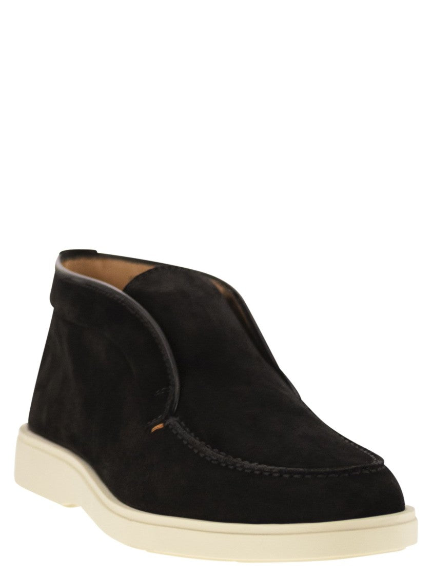 Santoni Black Suede Desert Boot