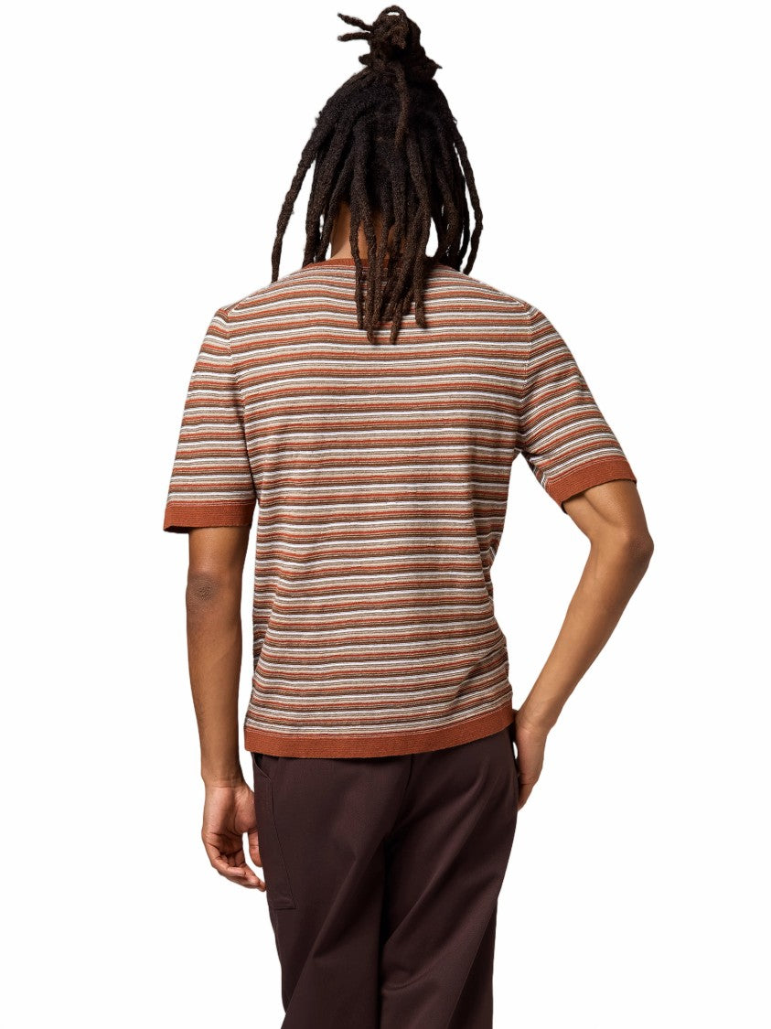 Alpha Studio Multicolor Striped Short-Sleeve Crewneck T-Shirt