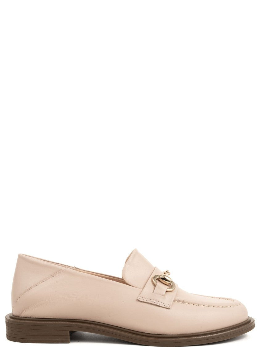 Sergio Moretti Beige Cow Leather Loafers With Gold Accent