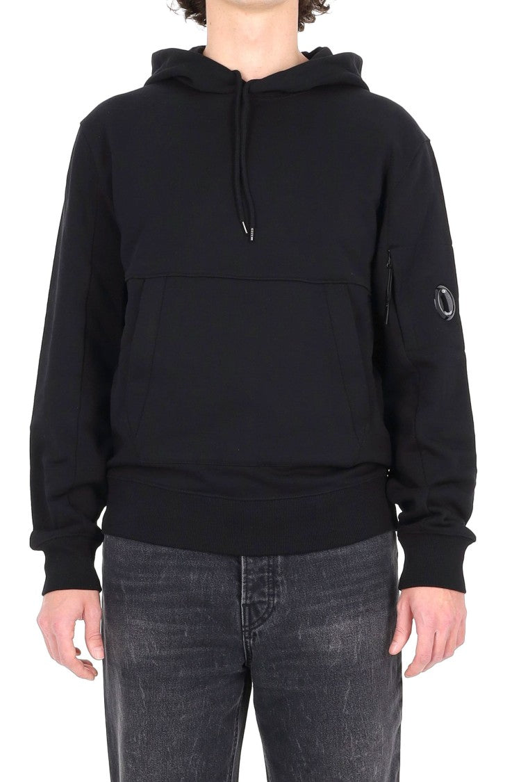 C.P. Company Diagonal Cotton Black Hoodie With Logo Patch
