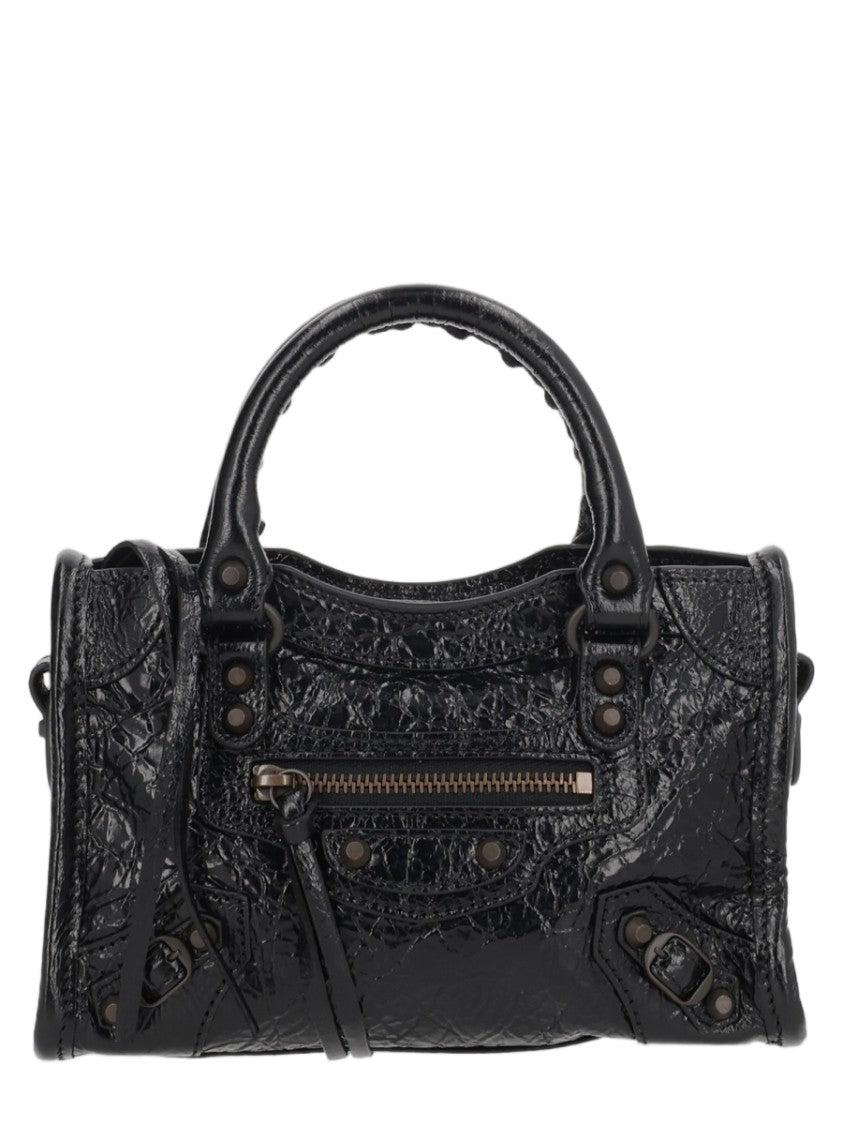 Balenciaga Compact Handbag In Textured Lambskin With Metal Accents