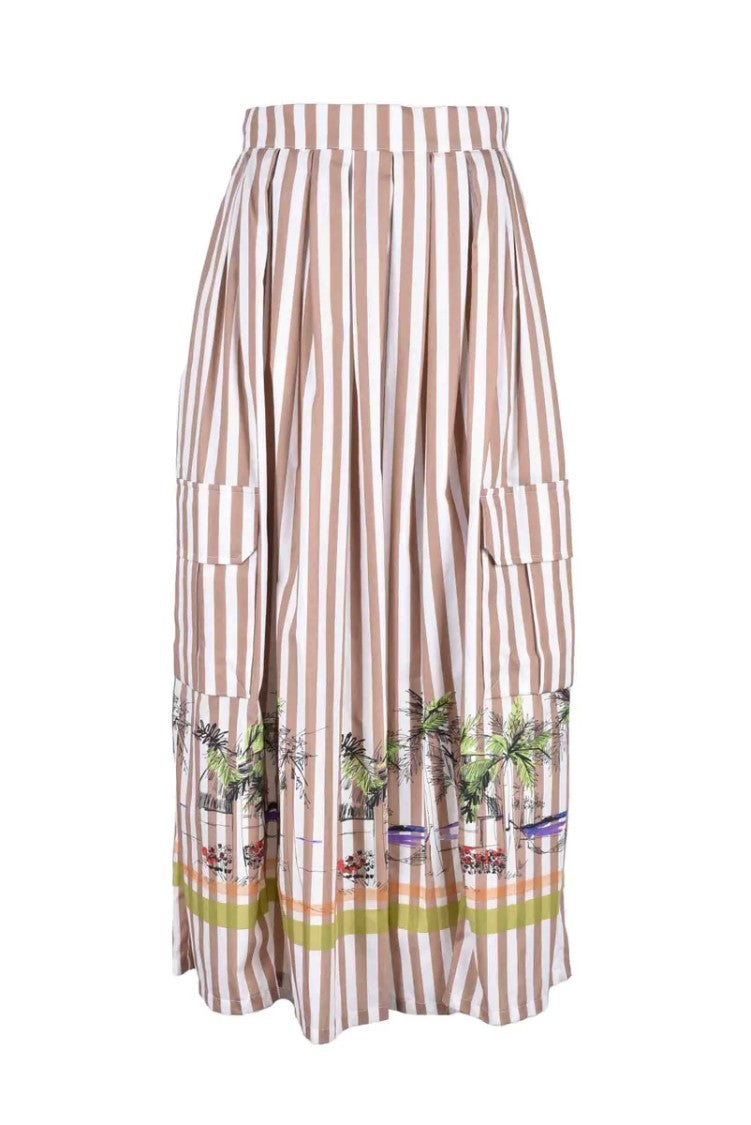 Erika Cavallini Long Skirt With Buttons - White/Brown