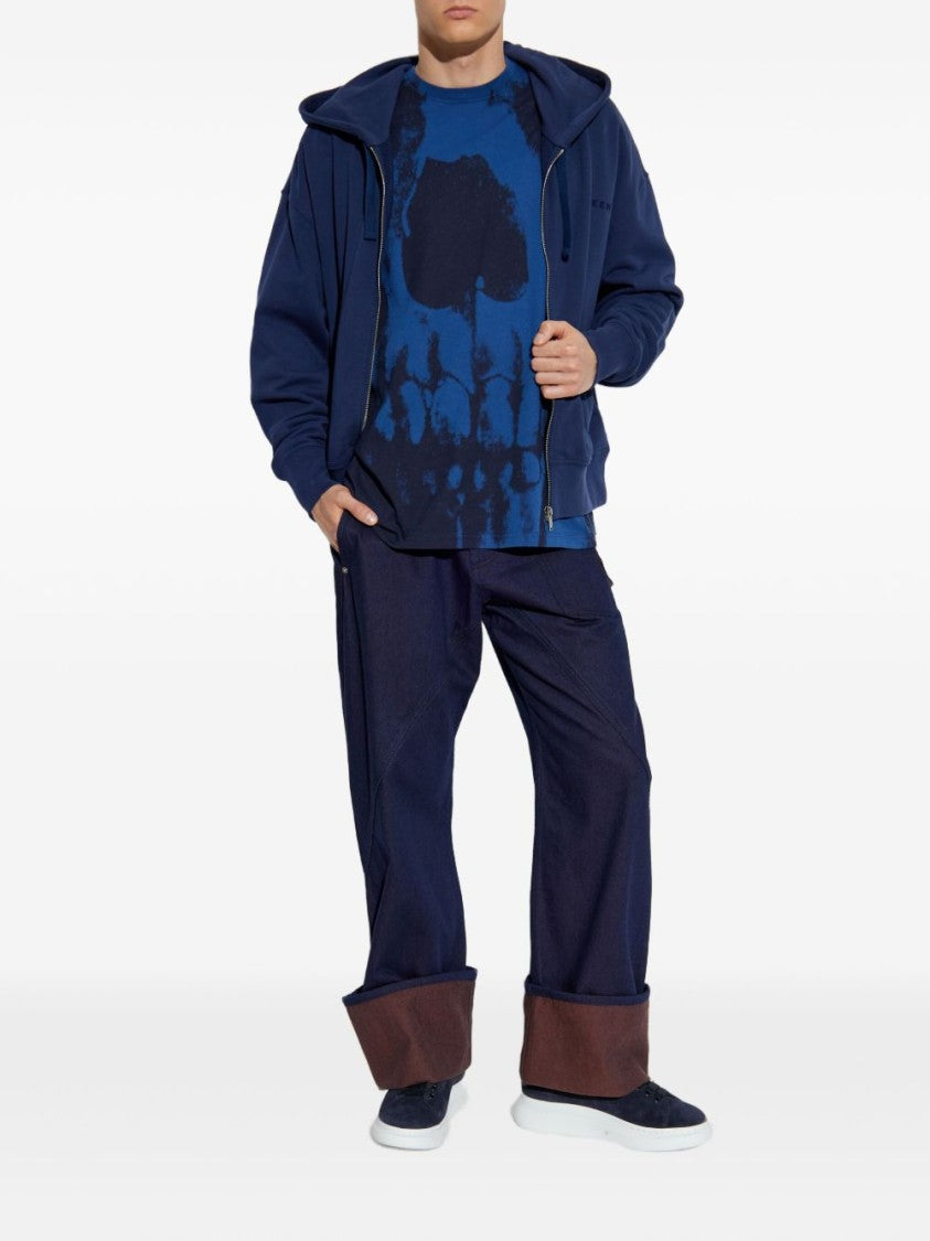 Alexander Mcqueen Tailored Blue Sweatshirt With Front Zip