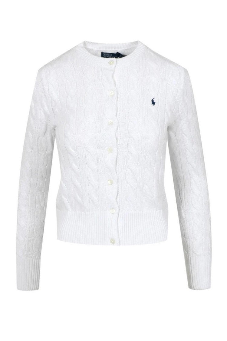 Polo Ralph Lauren White Cable-Knit Button-Front Cotton Cardigan