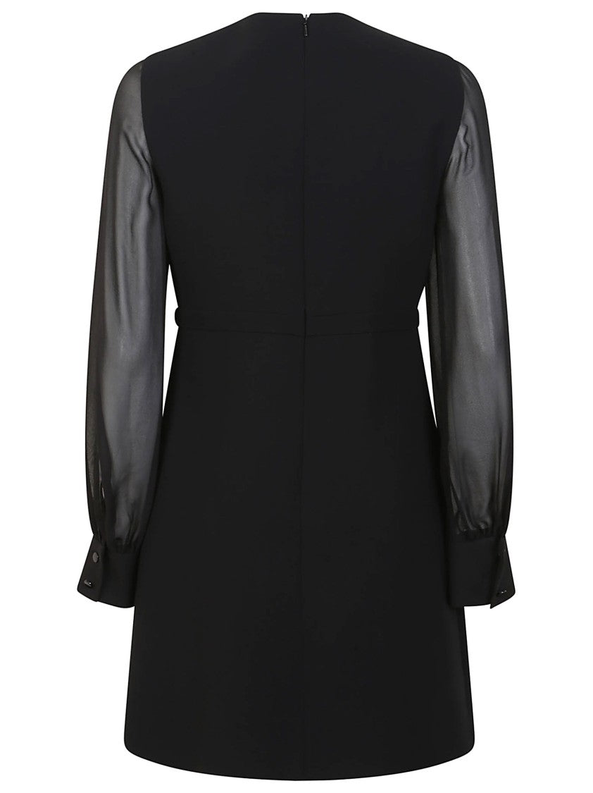 Max Mara Black Triacetate Dress With Sheer Long Sleeves