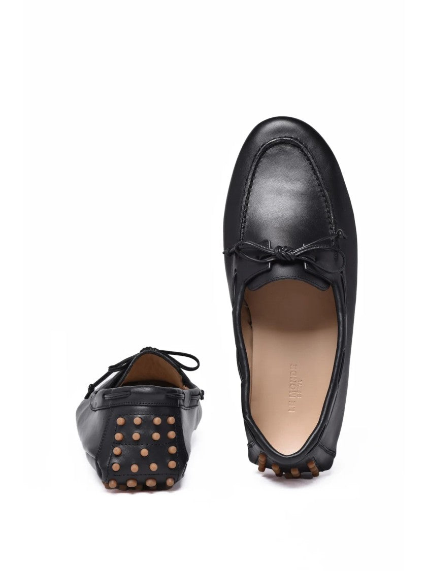 Le Monde Béryl Black Rubber Studded Leather Loafers