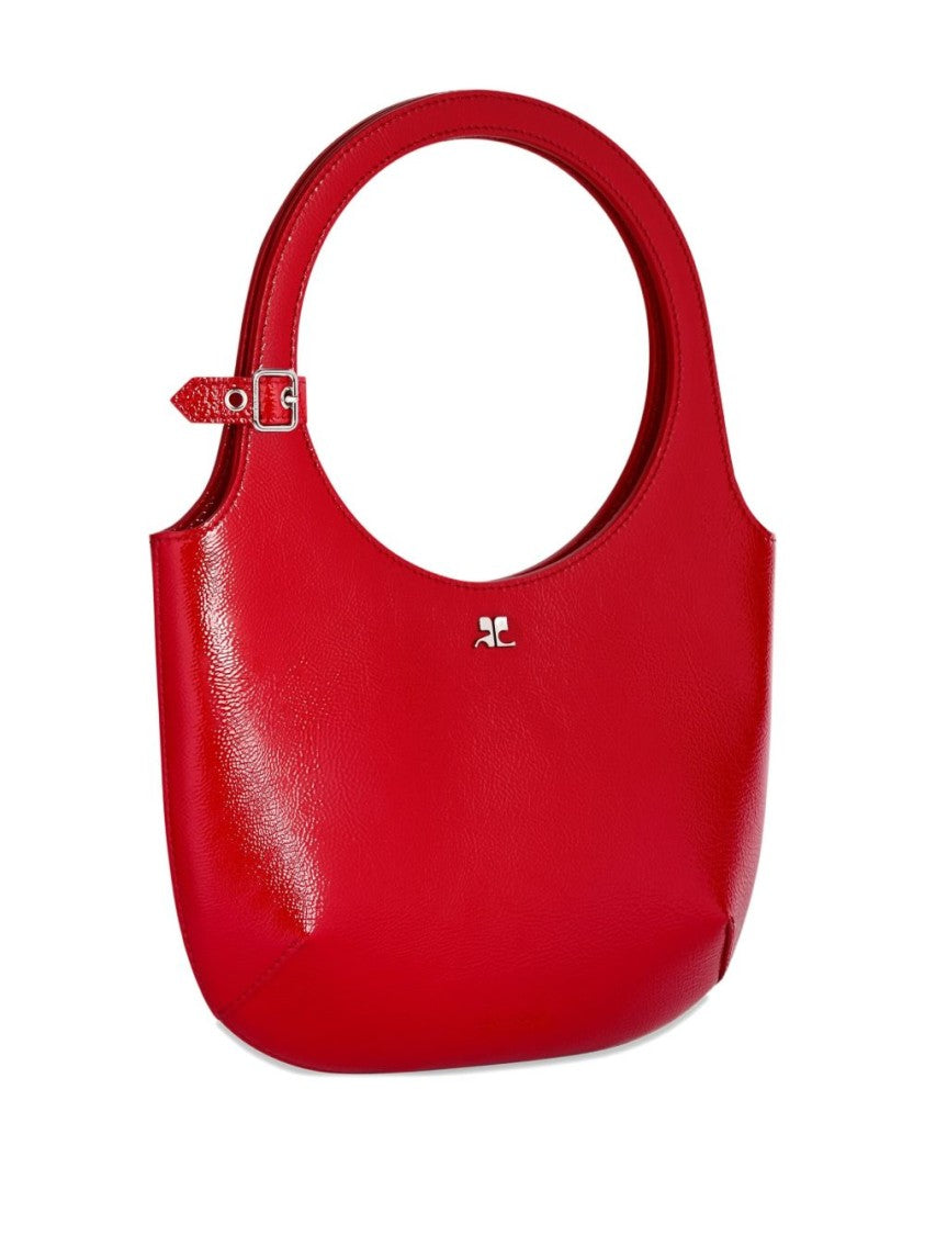 Courrèges Curved Red Handbag In Top Grain Bovine Leather
