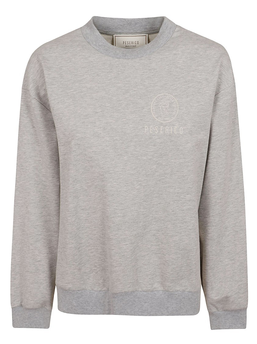 Peserico Cotton Mélange Crewneck Sweatshirt With Textured Crest