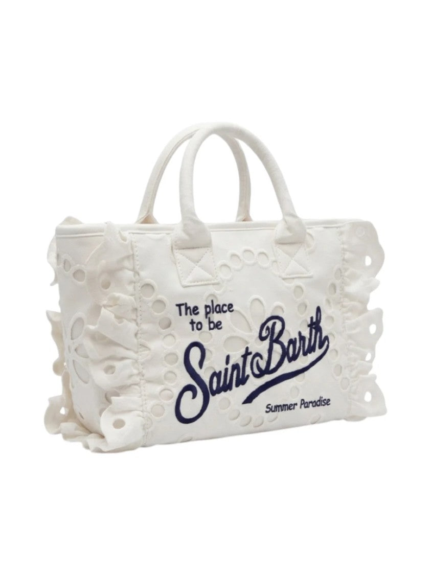 Mc2 Saint Barth White Intricately Embroidered Rectangular Tote Bag