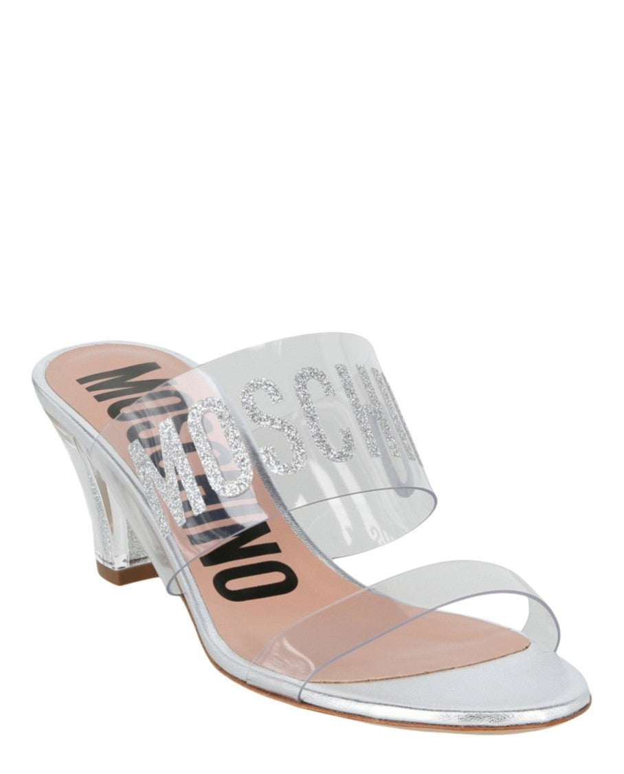 Moschino Glitter Logo Heel Sandals