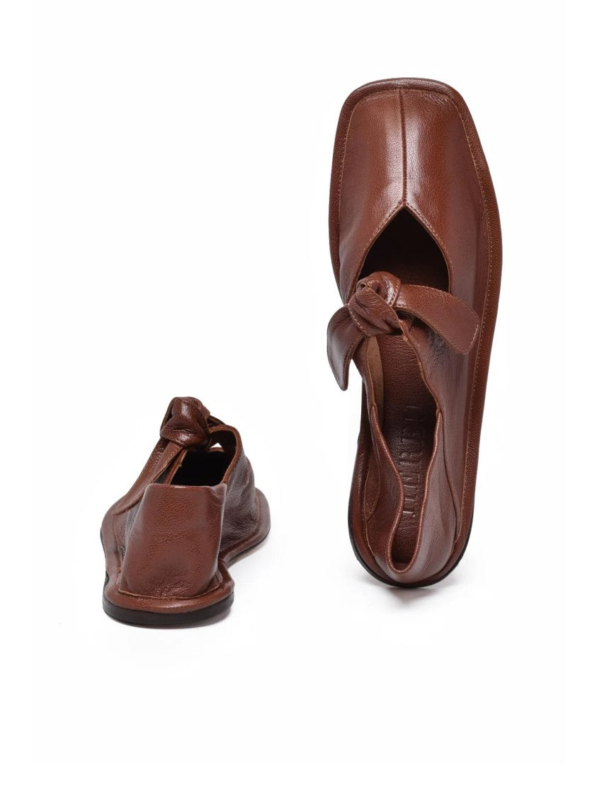 Hereu Brown Knot Detail Leather Loafers