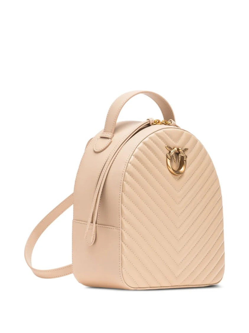 Pinko Quilted Beige Cow Leather Backpack