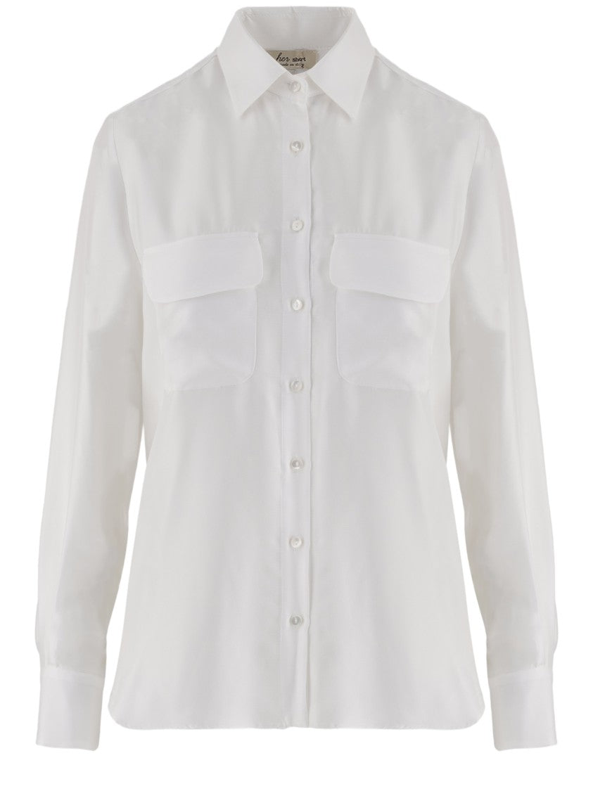 Her Shirt White Classic Collar Silk Shirt