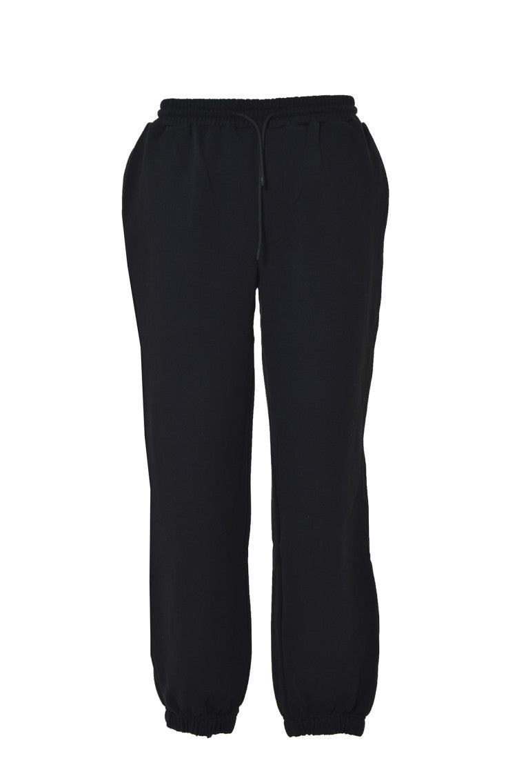 Msgm Black Cotton Fleece Pants With Maxi Print