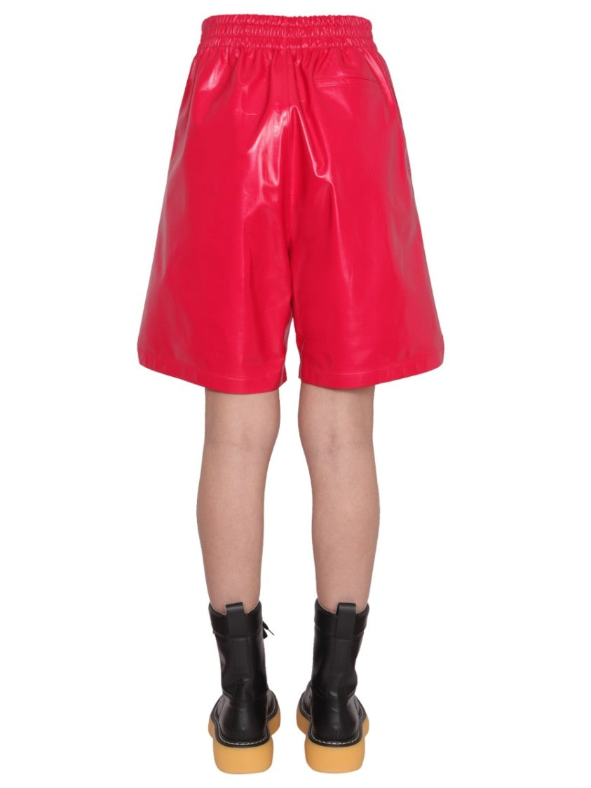 Bottega Veneta Tailored Black Leather Shorts With Elastic Waistband